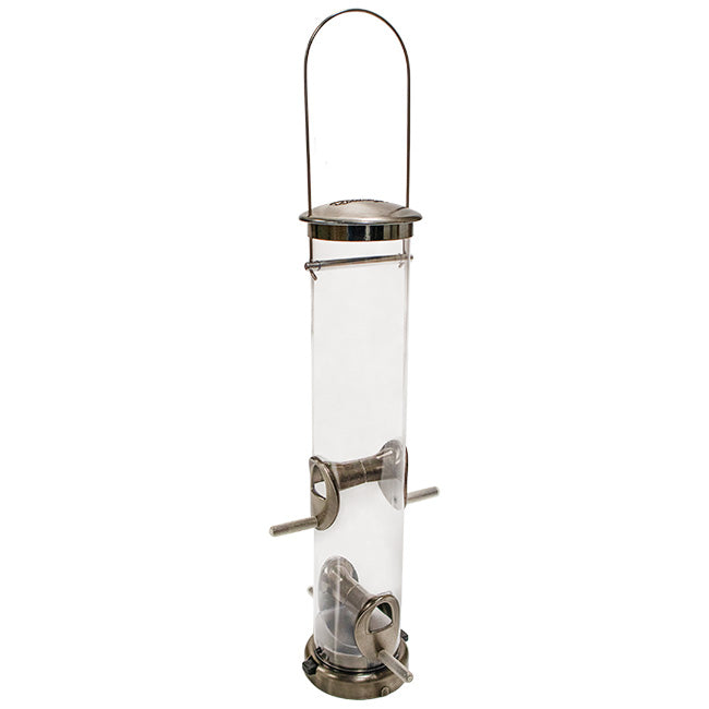 Image showcasing Aspects Seed Tube Wild Bird Feeder, Medium, Nickel – BirdYard Direct