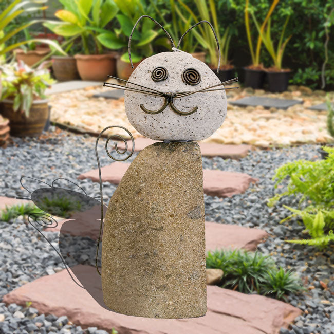 Ancient Graffiti Upright River Stone Cat Statue
