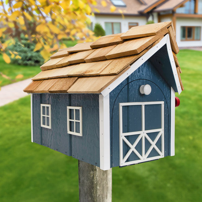 Bird In Hand Amish Made Barn Style Mailbox, Blue
