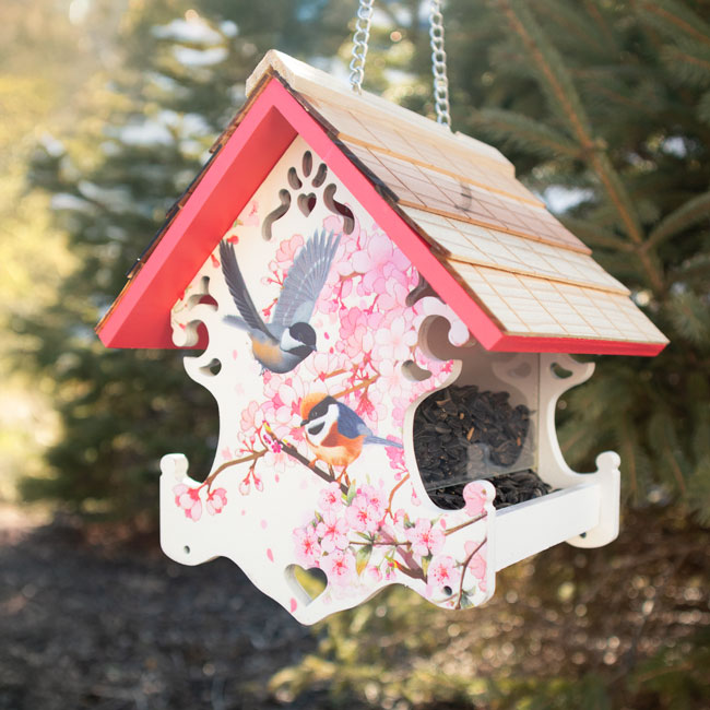 Home Bazaar Love Nest Bird Feeder, Cherry Blossom/Chickadee