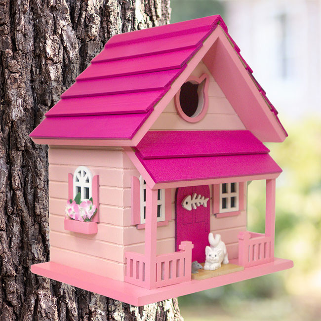 Home Bazaar Kitty Cottage Bird House, Pink