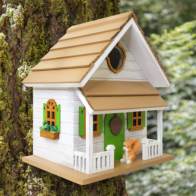 Home Bazaar Squirrel Cottage Bird House, Weathered White