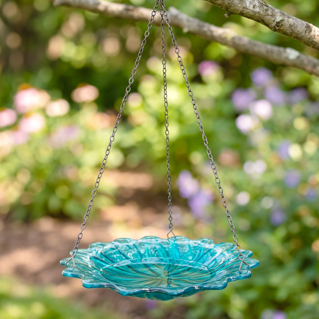 Nature's Way EcoCycle Turquoise Dahlia Hanging Bird Bath,11"