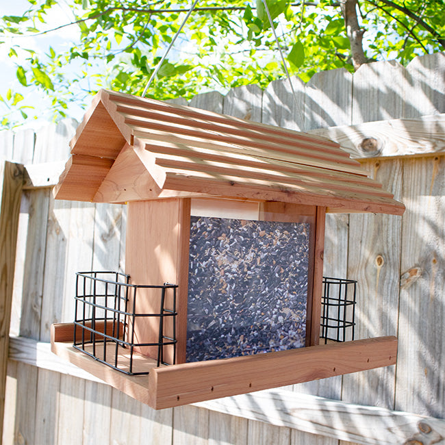 Amish Made Cedar Large Hopper Feeder with Suet Cages