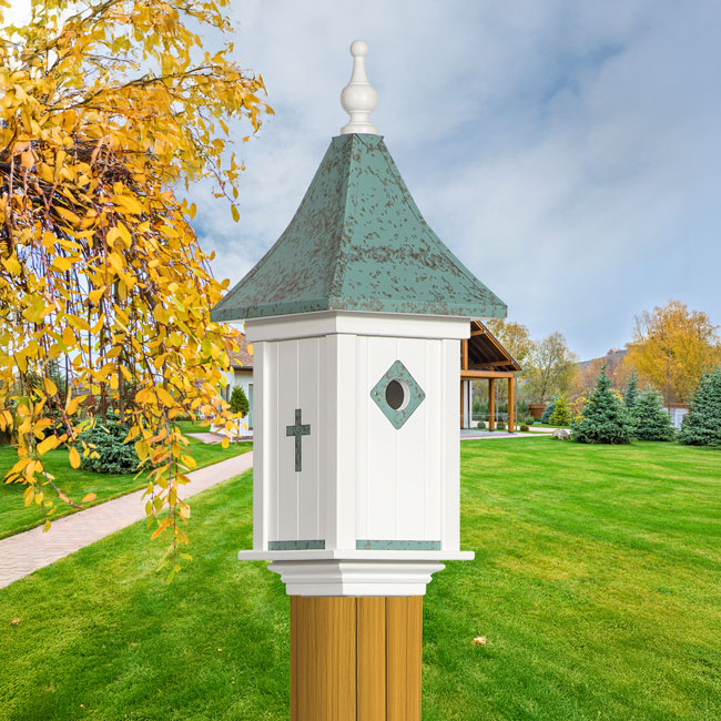 Royal Crowne Castle Birdhouse, Antique Copper Roof, Cross