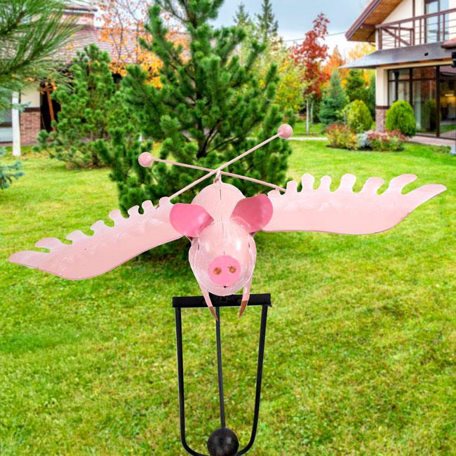 Spring Rocker Pig Staked Metal Flying Pig Rocker, 52