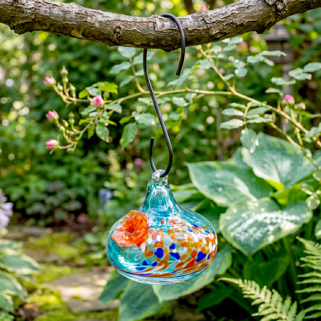 Teardrop Blue Hummingbird Feeder, Glass