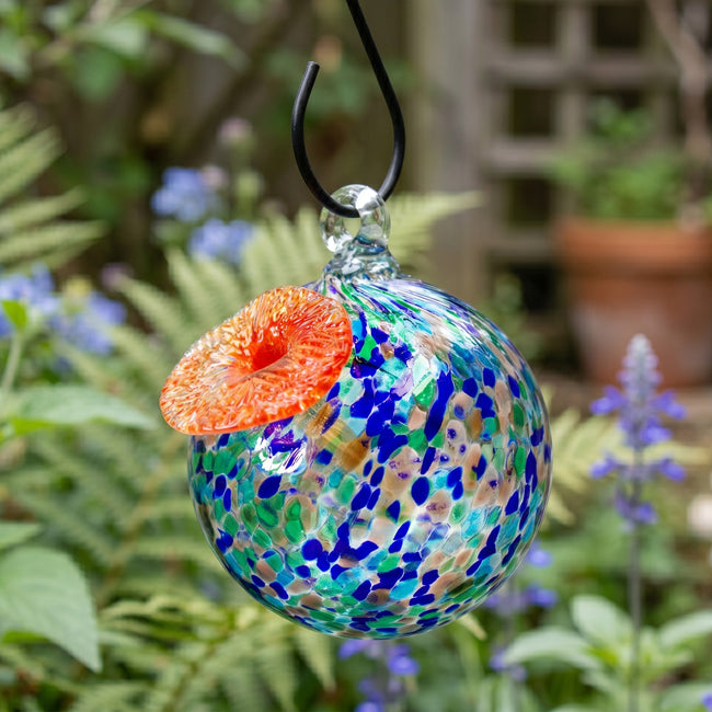 Round Turquoise Hummingbird Feeder, Glass