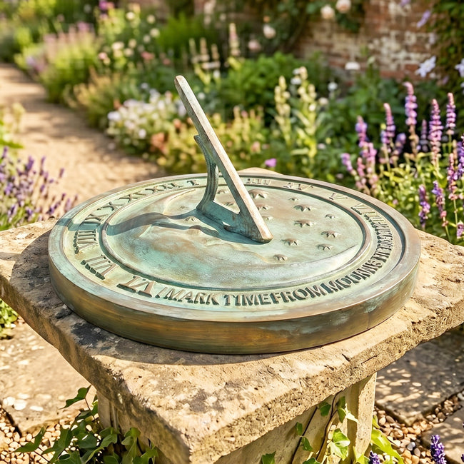Rome Cast Brass Moon & Stars Sundial, Verdigris, 8.625" dia.