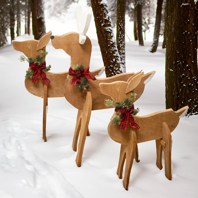 Amish-Made Wooden Deer Statues Package