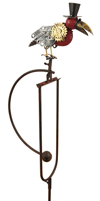 Metal Rocking Bird Esschert Staked Metal Mechanical Bird w/Top Hat Rocker, 54