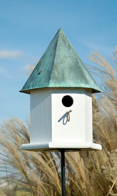Heartwood Copper Songbird Deluxe Bird House, Verdigris Roof