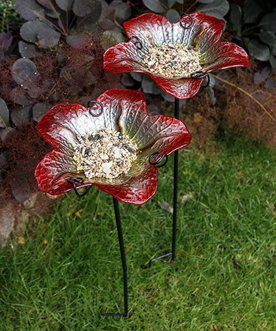 Summer Burst Glass Bird Baths with Stakes, Pack of 2