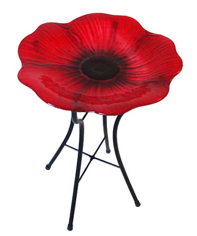 Panacea Decorative Glass Bird Bath and Stand, Poppy
