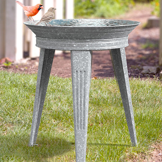 Panacea Vintage Metal Bird Bath and Stand, Galvanized