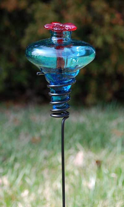 Mini-Blossom Hummingbird Feeder with Stake, Aqua, 4 oz.