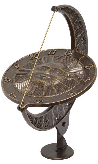 Whitehall Aluminum Sun and Moon Sundial, French Bronze, 12"L