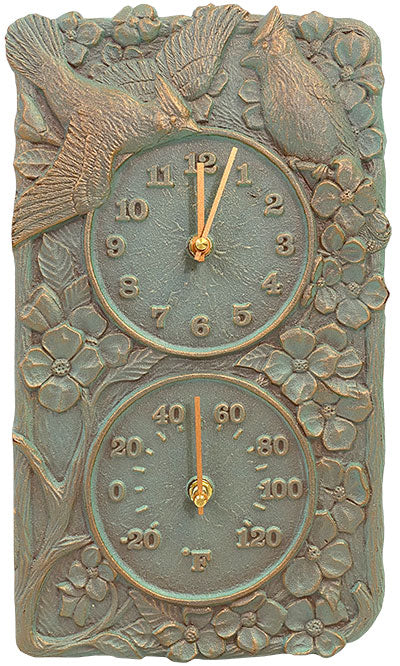 Whitehall Cardinal Clock & Thermometer, Copper Verdi, 13.75"